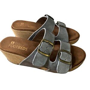 White Mountain FootbedsGray Leather Buckle Slide Sandals Women's Size 6